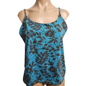 Patagonia Blue Brown Floral Active Shelf Bra Cami Tank Size XL